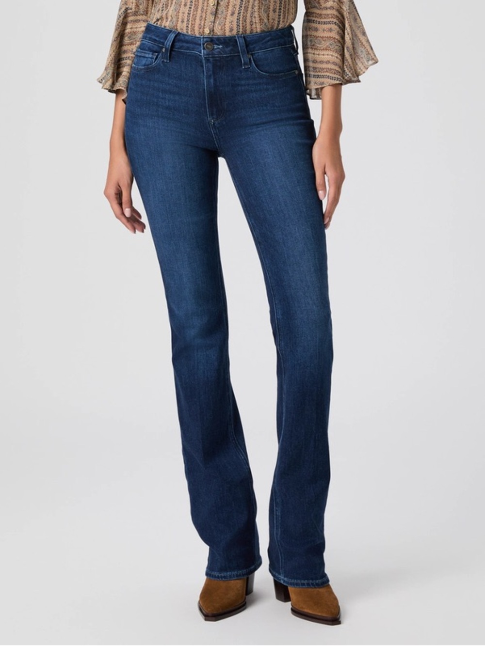 Paige Bootcut Jeans Manhattan Painterly Distressed Medium/Dark Wash Women 23